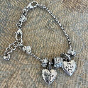 ❤️❤️BRIGHTON “Heart Slide” Silver Charm Bracelet/5 Charms